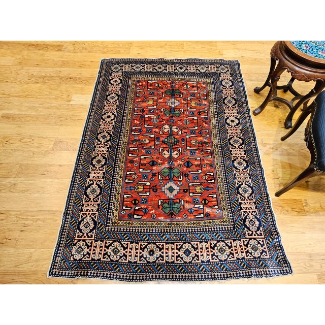 Tribal Antique Caucasian Shirvan Area Rug, Handwoven Wool, Prayer Pattern, 1890s, 4' x 5' For Sale - Image 3 of 16
