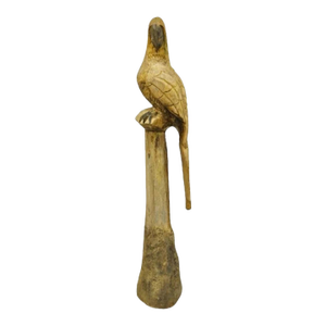 Large 46" Vintage Mid Century Carved Wood Perched Parrot Bird Statue Sculpture