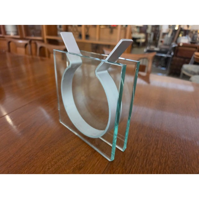 Gray Vintage Peter Hewitt MoMA Square Ribbon Vase Glass Anodized Aluminum For Sale - Image 8 of 16
