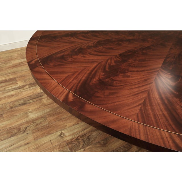 One Piece 90" Round Mahogany Dining Table Seats 10-12 People With Two-Tone Mahogany Finish by an APexclusive by AntiquePurveyor For Sale In New York - Image 6 of 12