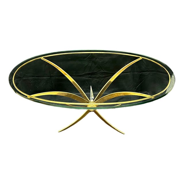French Brass and Crystal Glass Table, 1960s For Sale