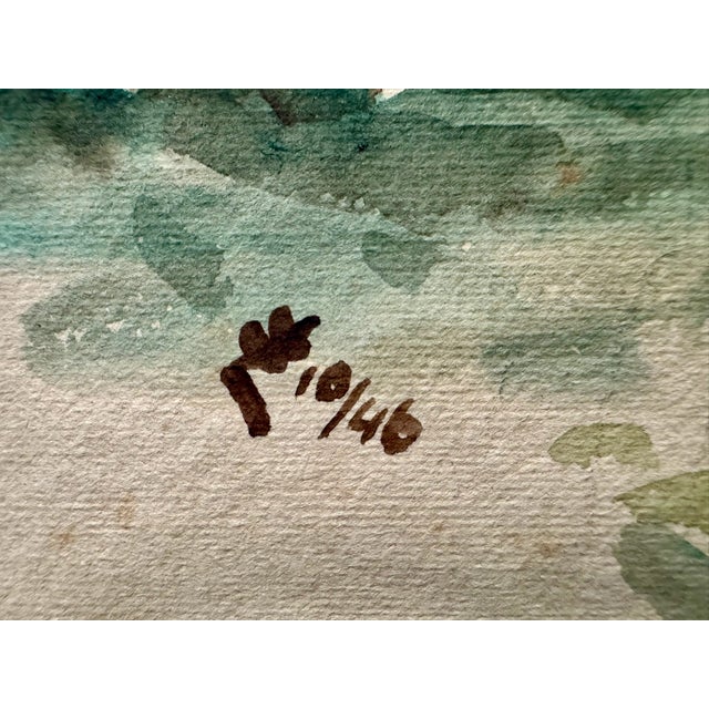 1940s Henry Emil Salloch Original Watercolor on Paper Woodland Creek and Evergreens, 1946. For Sale - Image 5 of 7
