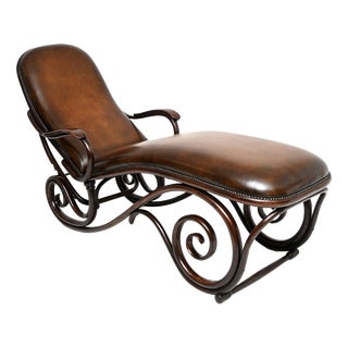 Antique Bentwood and Leather Chaise Lounge, 1880 For Sale