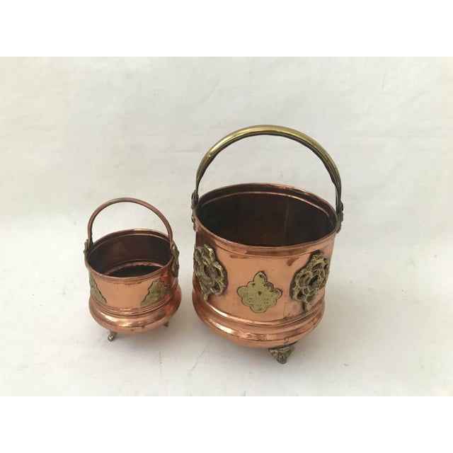 Copper Brass Decorative Planters Handle Footed, Mid Century Hollywood Regency- set of two HEIGHT: L 8" S 5" DIAMETER L 9"...