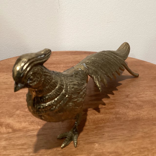 Vintage Mid 20th Century Large Solid Brass Male & Female Pheasant/Peacock Bird Figurines, Japan - a Pair For Sale - Image 4 of 13