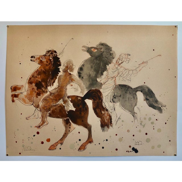 Brown Reuven Rubin, Modern Israeli Lithograph Reuven Rubin Views Of Israel Judaica Horses, Riders, 1960 For Sale - Image 8 of 8