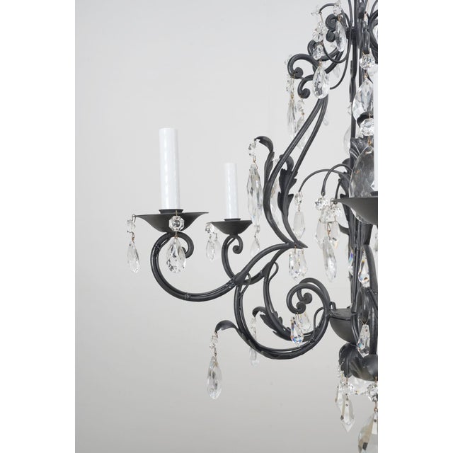 Traditional Late 20th Century Traditional Black Steel Six Arm Crystal Chandelier For Sale - Image 3 of 13