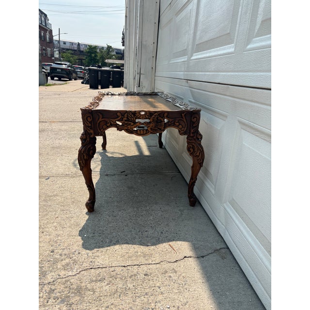 Early 20th Century Early 20th Century Spanish Revival Carved Walnut Coffee Table With Bird Motif, Baroque Style For Sale - Image 5 of 10