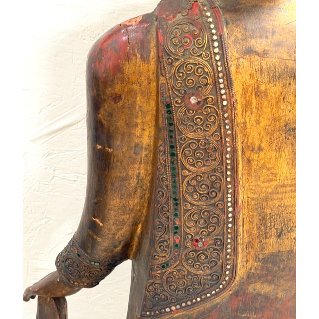 Monumental Giltwood Standing Buddha with Lotus Base, Burma, Late 19th Century For Sale In Atlanta - Image 6 of 18