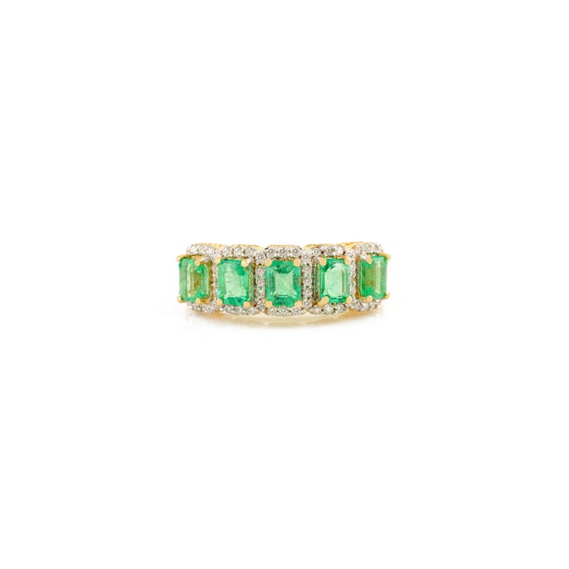 5 Octagon Cut Emerald Halo Diamond Ring Size 5.5 For Sale - Image 4 of 15