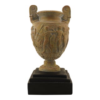 Vintage Greek Roman Neoclassical Urn on Black Base For Sale