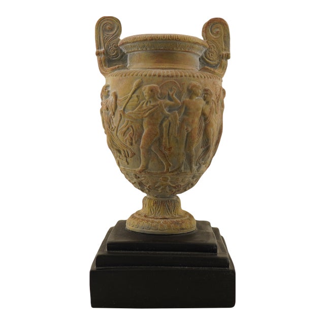 Vintage Greek Roman Neoclassical Urn on Black Base For Sale