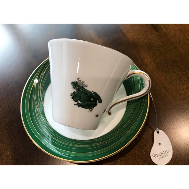 2020s Prouna “My Frog Prince” Fine Bone China Dessert Plates & Coffee Cups–Set of 8 For Sale - Image 5 of 11