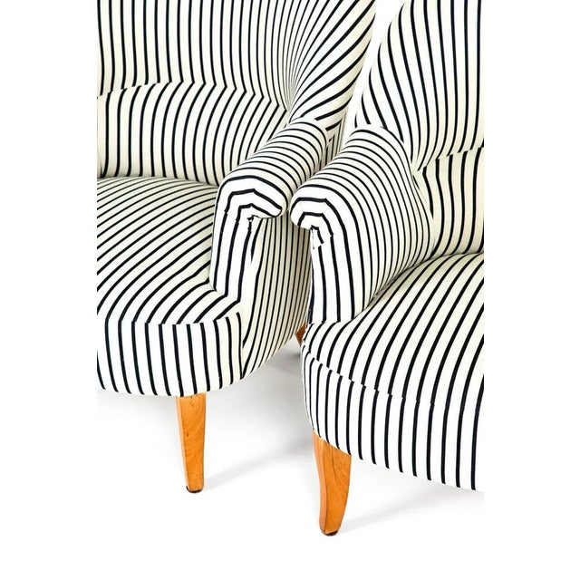 Set of Crapaud Lounge Chairs in Navy Ticking For Sale - Image 4 of 11