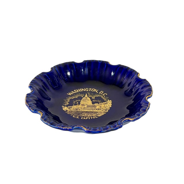 Mid-Century Modern Vintage Mid Century Cobalt Blue and Gold Washington DC Ashtray Catchall For Sale - Image 3 of 5