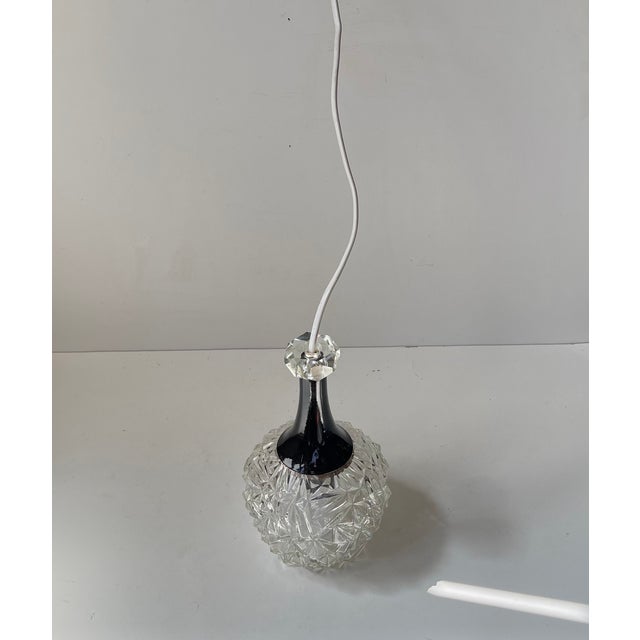 Glass Small Vintage Pendant Lamp in Pressed Glass and Crystal, 1970s For Sale - Image 7 of 8