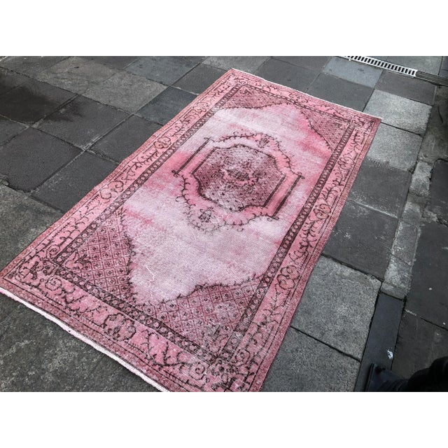 Pink 1960s Vintage Turkish Oushak Wool Rug - 3′8″ × 6′8″ For Sale - Image 8 of 11