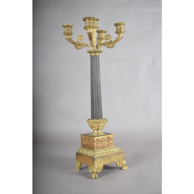 Antique Gilt Bronze Candelabra, Fluted Column With Figural Arms — French, 19th Century For Sale - Image 4 of 10