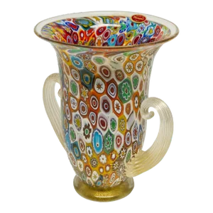 Gambaro & Poggi Murano Millefiori Vase Hand-Blow Glass Urn Vase