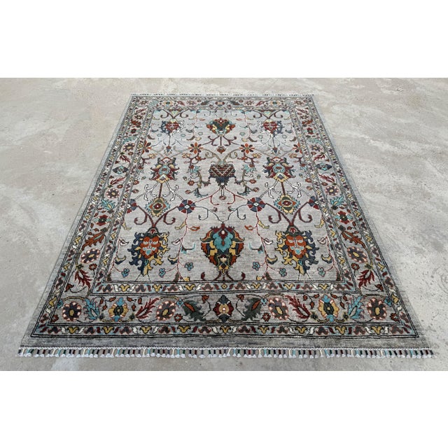 Gray Ziegler Design Area Rug, Hand-Knotted Wool, Floral, 5x7, Silver & Teal For Sale - Image 8 of 12
