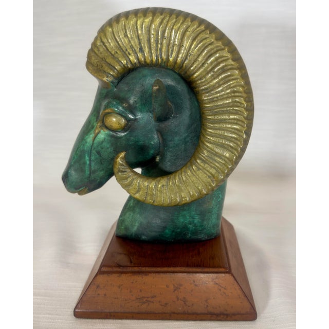 Mid-Century Modern Mid Century Brass & Verdigris Patina Ram Bust - La Barge / Marbro Style For Sale - Image 3 of 11