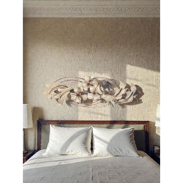 Cream 1990s Metallic Floral Metal Wall Sculpture by C. Jere Signed For Sale - Image 8 of 9