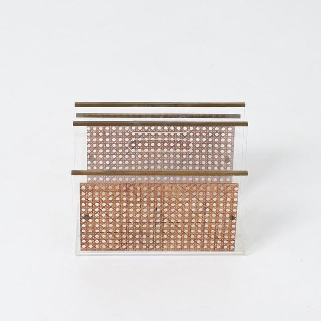 Acrylic Glass and Rattan Magazine Stand, 1970s For Sale - Image 8 of 18