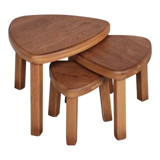 Vintage Oak Nesting Tables in the Manner of Pierre Chapo, 3 Pieces For Sale