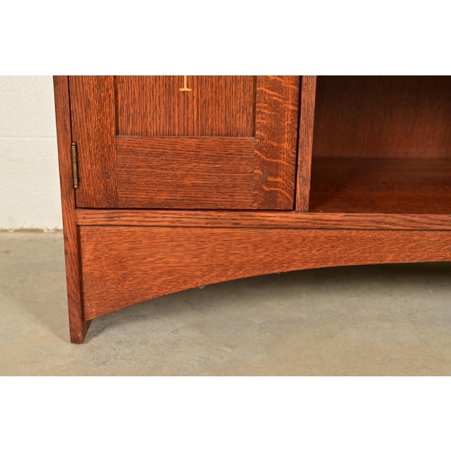 Stickley Harvey Ellis Collection Arts & Crafts Inlaid Oak and Leaded Glass Bookcase With Drop Front Secretary Desk For Sale - Image 14 of 18