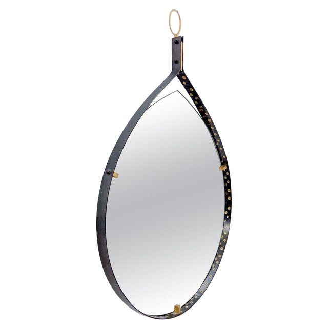 Mid-Century Modern Brass and Steel Drop-Shaped Mirror, 1970s For Sale