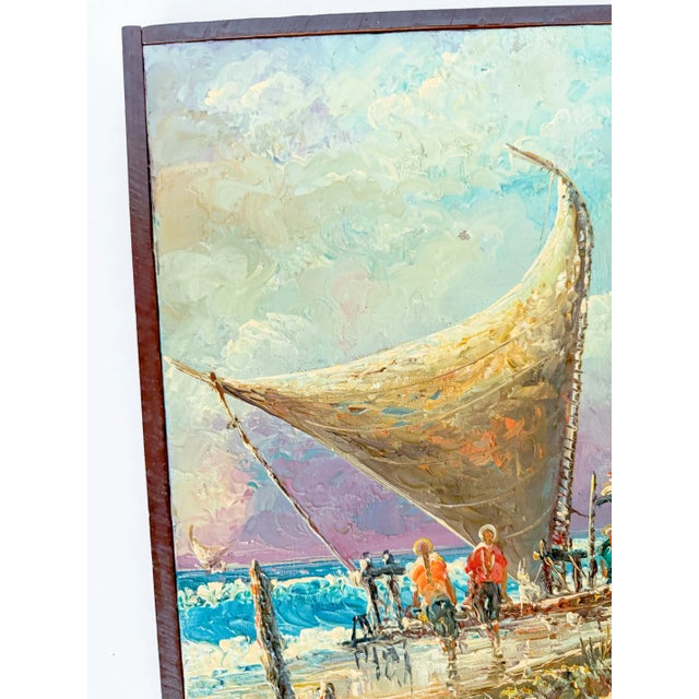 "Jangadas" Mid Century Modern Framed Acrylic Painting on Canvas, by S. Aguilar Navarro For Sale In Dallas - Image 6 of 9