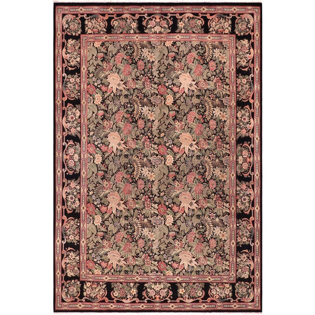 1990's Pak-Persian Black/Black Wool Rug - 9'1'' X 12'4'' For Sale - Image 9 of 9