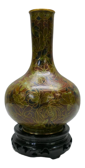 Vintage Chinese Cloisonne Small Enamel Vase on Stand
