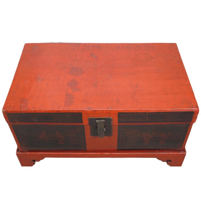 Wood Red Antique Accent Cabinet Trunk With a Stand For Sale - Image 7 of 10