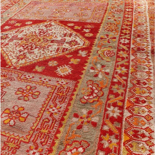 1920s Antique Turkish Oushak Rug With Colorful Flowing Floral and Geometric Motifs For Sale - Image 5 of 7