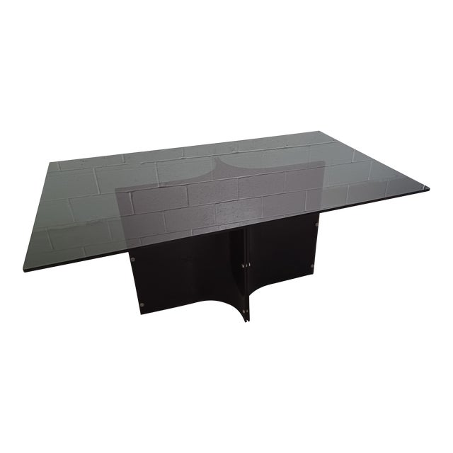 Smoked Glass Dining/Conference Table With Black Lucite Base, in the Manner of Charles Hollis Jones For Sale