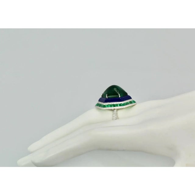Emerald Lapis Diamond 18k Ring Size 6.5 For Sale - Image 12 of 12