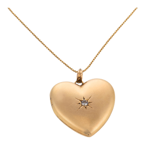 Vintage Diamond 14k Yellow Gold Heart Locket Pendant Necklace