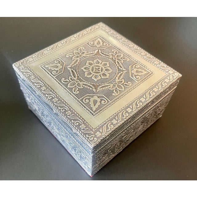 Artisan Crafted Repoussé Silver Velvet Lined Boxes, Set of Three For Sale In New York - Image 6 of 8
