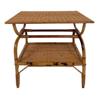 Mid-Century Art Deco Italian Bamboo and Rattan Wicker Coffee Table For Sale