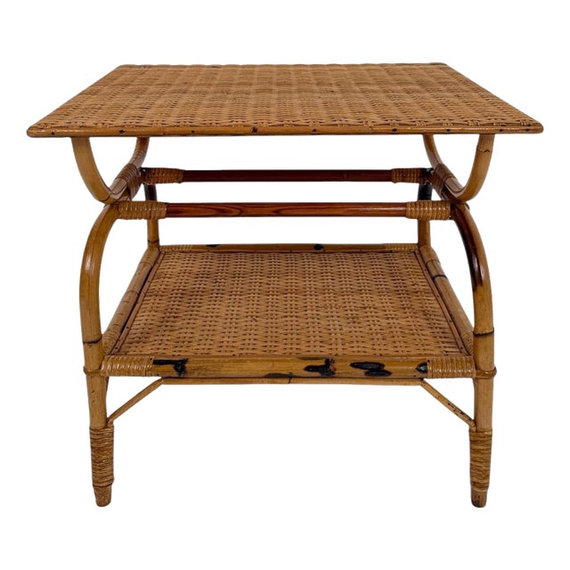 Mid-Century Art Deco Italian Bamboo and Rattan Wicker Coffee Table For Sale