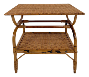Mid-Century Art Deco Italian Bamboo and Rattan Wicker Coffee Table