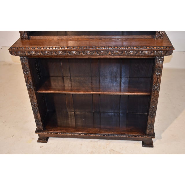 Wood 19th Century English Oak Tall Carved Bookcase For Sale - Image 7 of 10