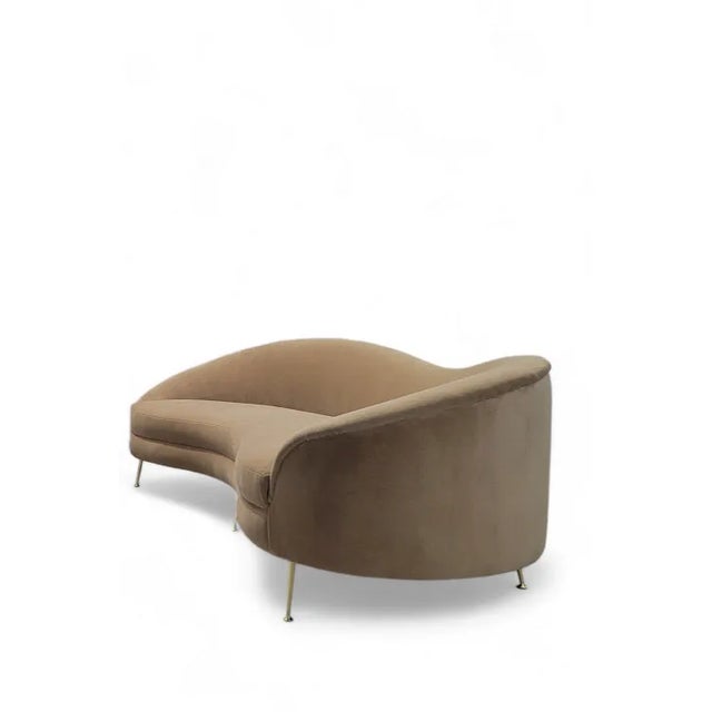 Metal Mid Century Modern Bruno Munari Style Curved Italian Sofa Newly Reupholstered in Italian Plush Camel Mohair Velvet For Sale - Image 7 of 9
