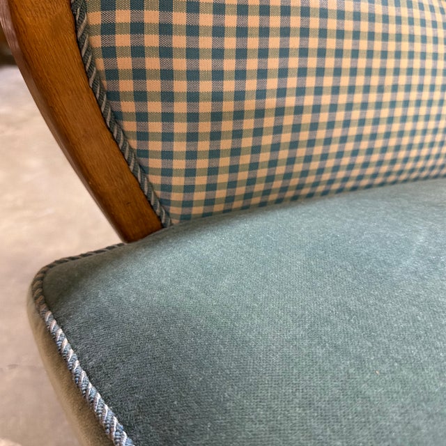 Wood Teal Gingham Danish Art Deco Club Chair For Sale - Image 7 of 7