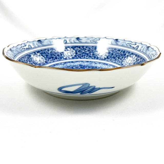 Vintage Japanese Imari style Floral Blue & White Decorative Bowl. Really stunning pattern. Blue & White with brown along...