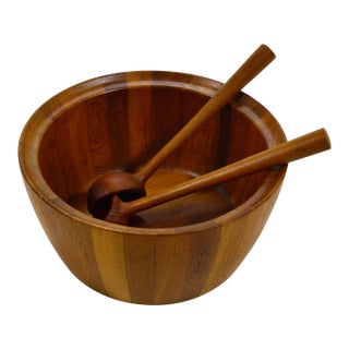 Oversize Staved Teak Bowl and Servers by Richard Nissen For Sale