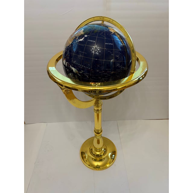 1980s Vintage 40" Tall Blue Lapis Gemstone Floor Globe For Sale - Image 5 of 7