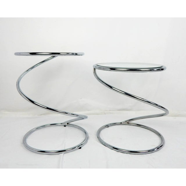 Leon Rosen 70s Rosen for Pace Chrome Coil Tables, Pair For Sale - Image 4 of 12