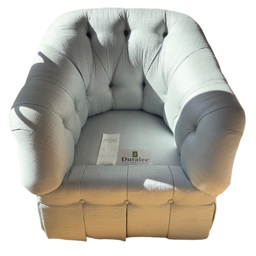 Custom Swivel Tufted Armchair and Ottoman For Sale - Image 12 of 18